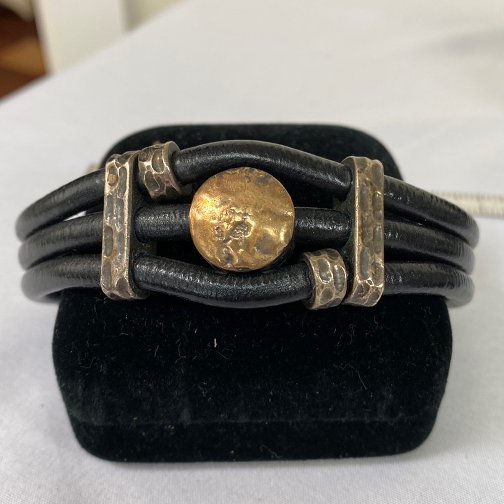 Retired Styliano leather cord distressed copper bracelet